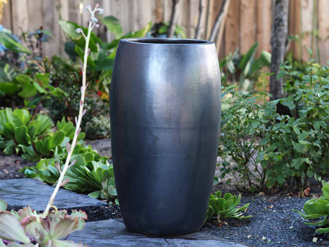 oil drum plant pot Drum Shaped Planter – JACKALOPE POTTERY