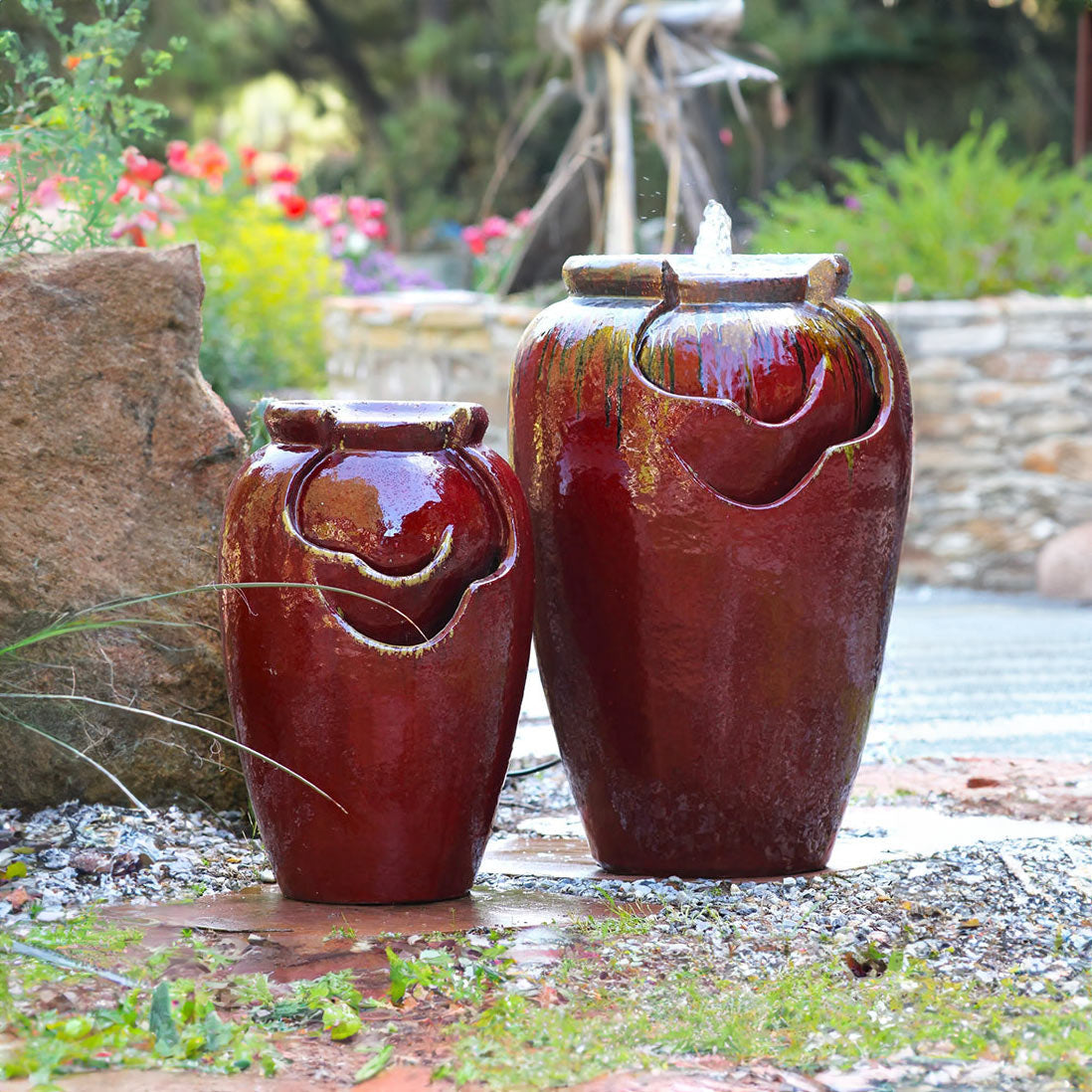 Tea Garden Fountain ( Copper on Ox Red)