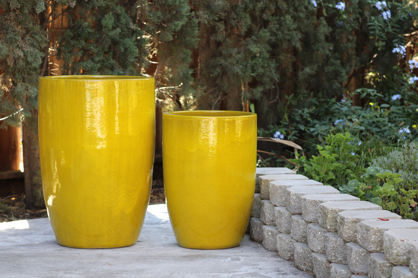 yellow plant pots outdoor Tall Barrel Planters