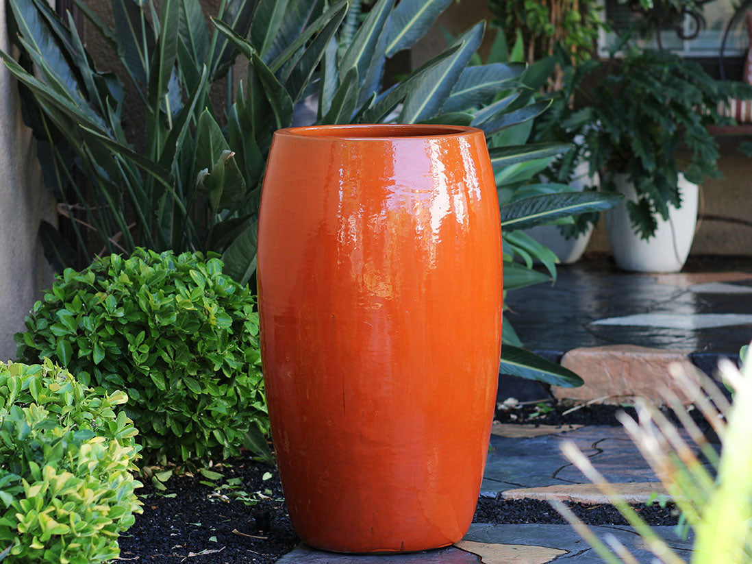 oil drum plant pot Drum Shaped Planter – JACKALOPE POTTERY
