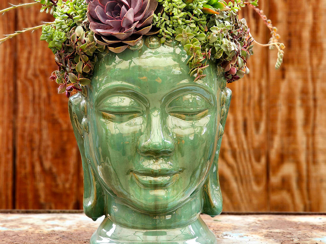 statue head plant pot Buddha Head Planter – JACKALOPE POTTERY
